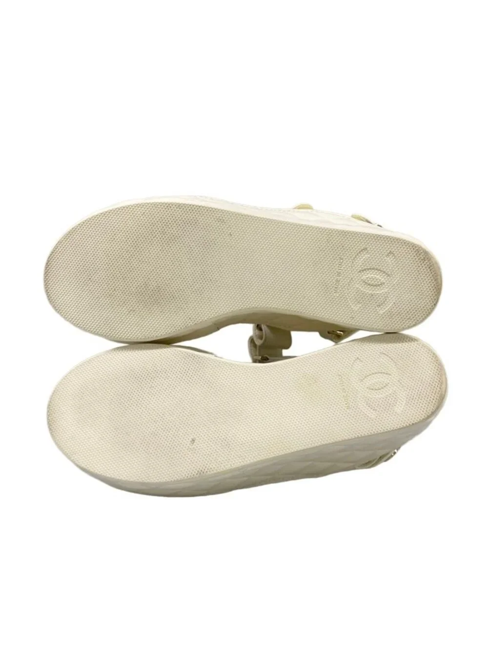 Chanel Sandals 35 C Ivory CC Logo Wedge Sole